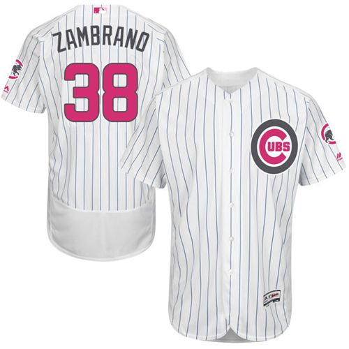 Cubs #38 Carlos Zambrano White(Blue Strip) Flexbase Authentic Collection Mother's Day Stitched MLB Jersey - Click Image to Close